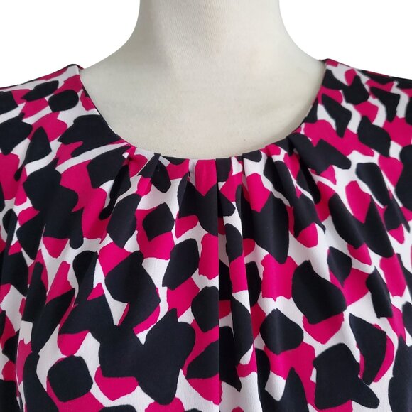 Calvin Klein Geo Print Black Magenta White Pleated Neck Sleeveless Blouse M - Picture 2 of 13